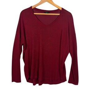 Well Worn V-Neck Top Women Large Burgundy Casual Long Sleeve Marled Knit A-716